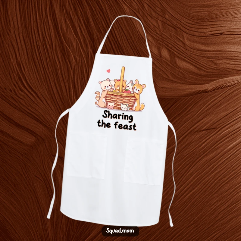 Funny Animal Friends Apron: Cute animals sharing a picnic basket, bringing a touch of joy and humor to the kitchen.