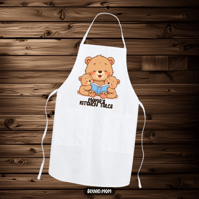 Funny Bear Mom Apron: Cute mama bear reading to her cubs, bringing a touch of love and story time humor to the kitchen.