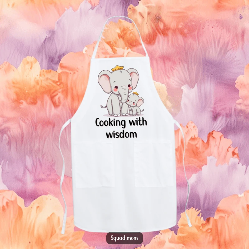 Funny Wise Elephant Mom Giving Advice to Calf, Humorous Family Kitchen Apron