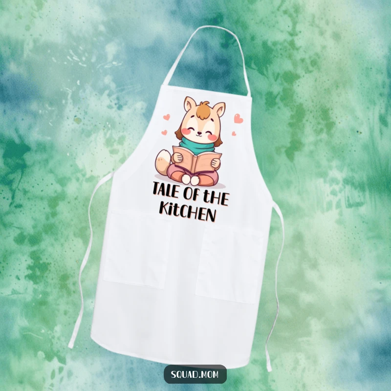 Funny Kawaii Mom Friend Apron: A cute animal character reading a storybook brings a whimsical, storytelling vibe to your kitchen.