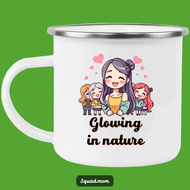 Funny Friendship Smile Camping Mug: Joyful Woman with Friends, Outdoor Hilarious Gift!