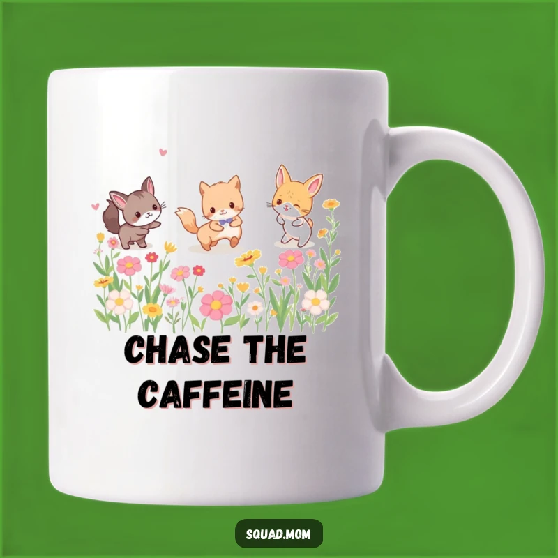 Funny Animal Friends Playing Tag Mug: Joyful Game & Nature Fun