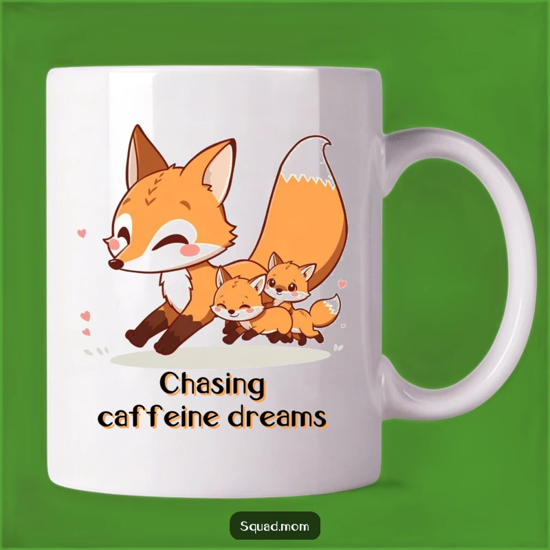 Funny Fox Mom & Kits Mug: Playful Chase Humor, Perfect Gift for Animal Lovers