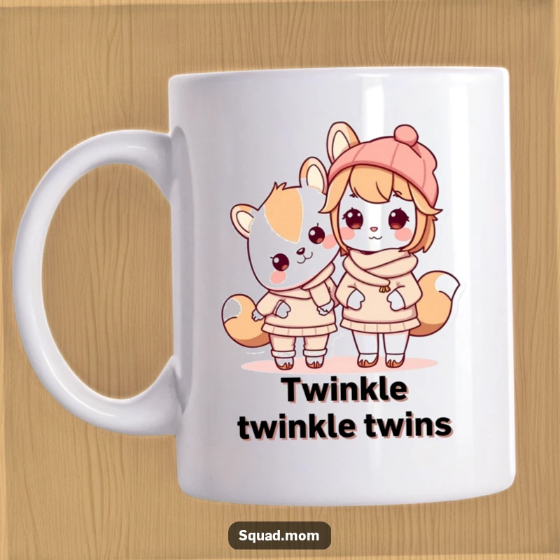 Funny Kawaii mom friend animal character wearing matching outfits with her child on a mug, celebrating family style.