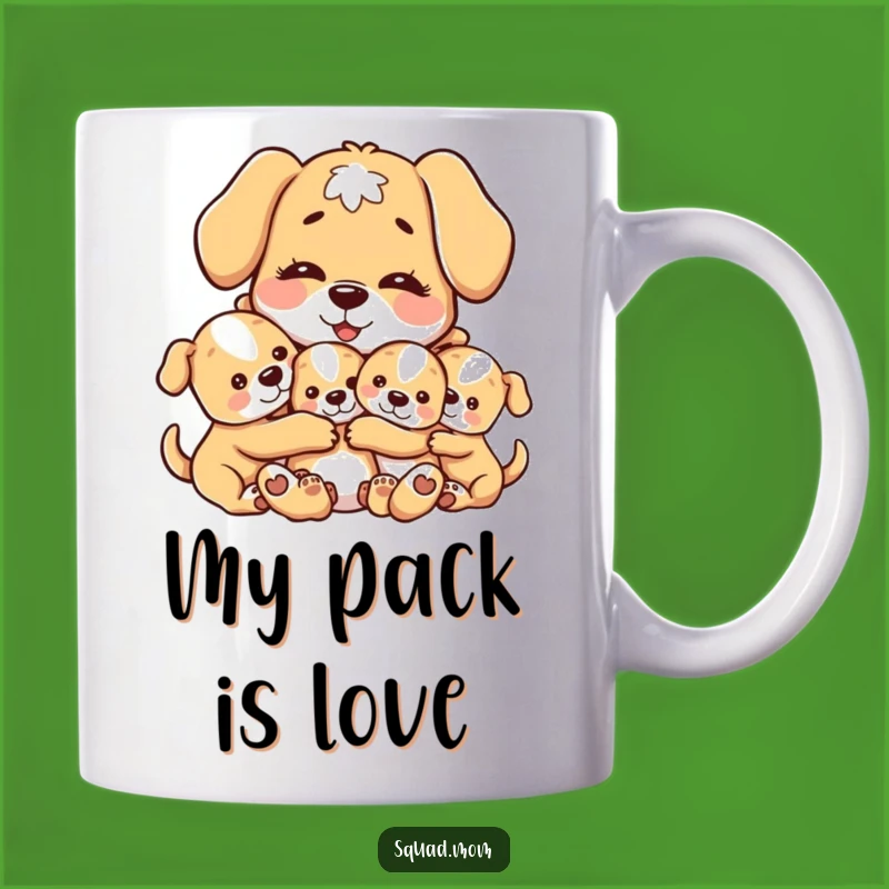 Funny Dog Mom Mug: Adorable Motherly Dog Hugging Puppies, Heartwarming Gift