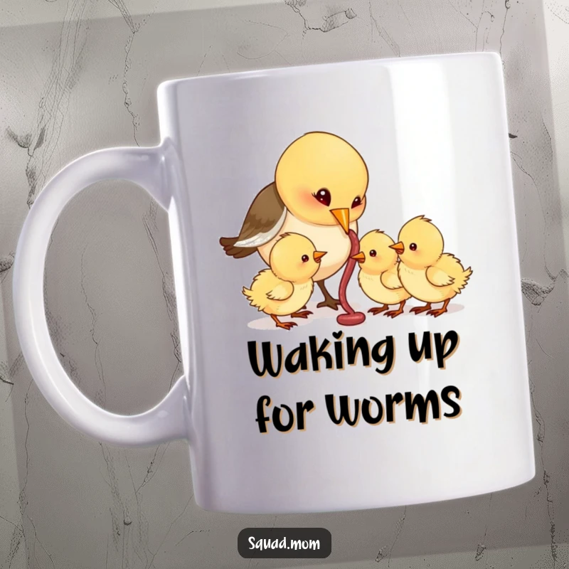 Funny Bird Mom Feeding Worms to Hungry Chicks, Heartwarming Nature Gift Mug