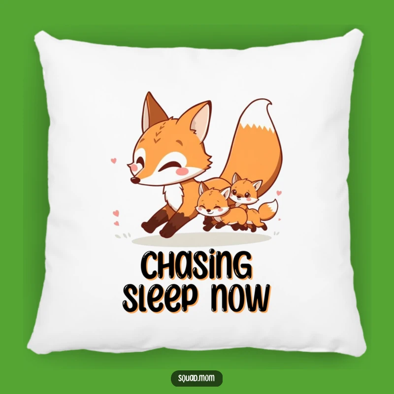 Funny Fox Mom & Kits Pillow: Cozy Playful Chase, Cute Home Decor Gift