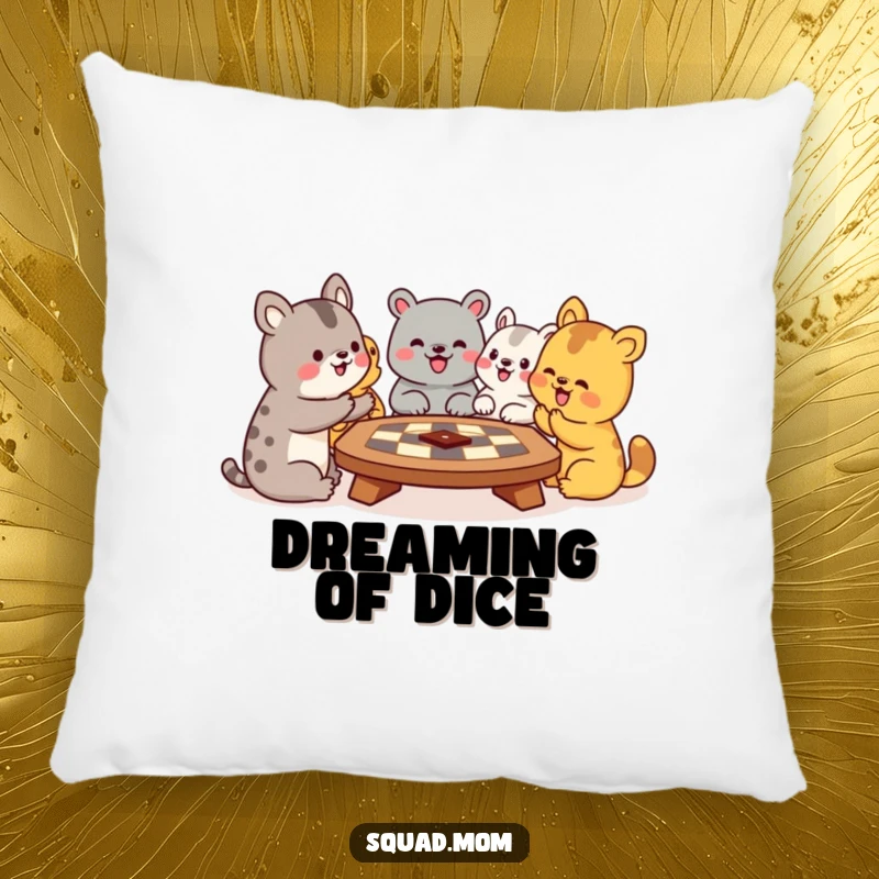 Funny pillow with a comical depiction of animal friends deeply involved in a board game, offering maximum comfort and a humorous visual.