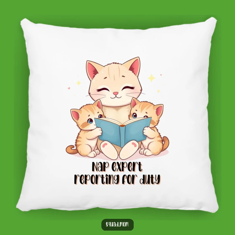 Funny Cat Mom Pillow - Bedtime Story Kittens - Cozy & Humorous Decor