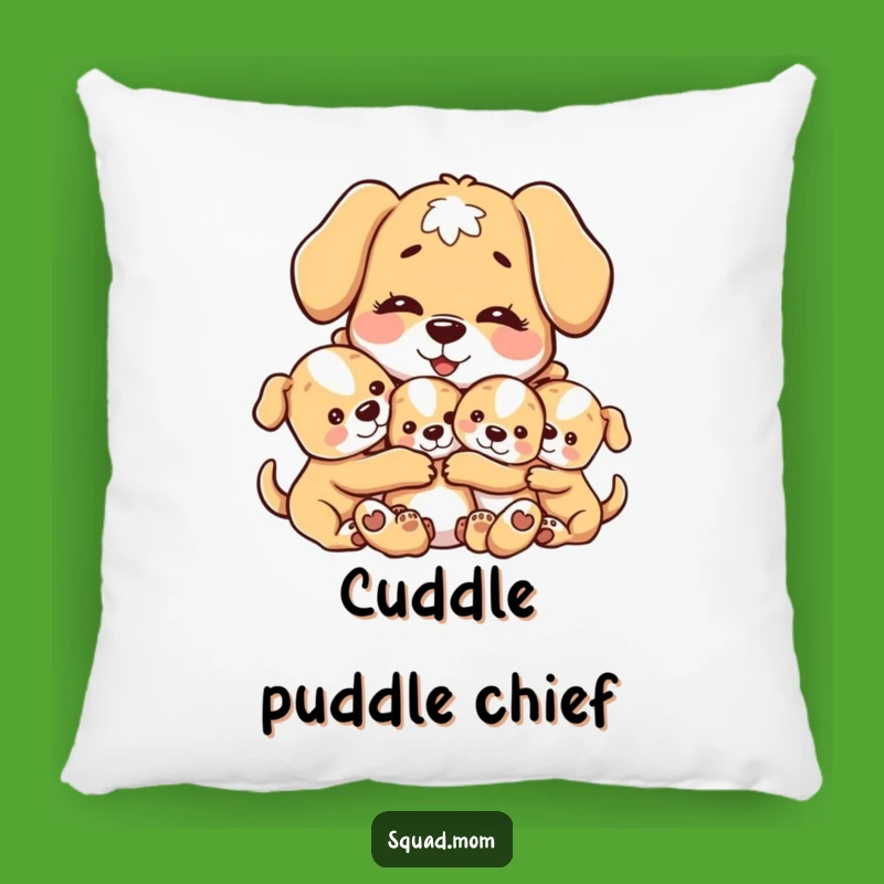 Funny Dog Mom Pillow: Cozy Motherly Dog Hugging Puppies, Comforting Accent Gift