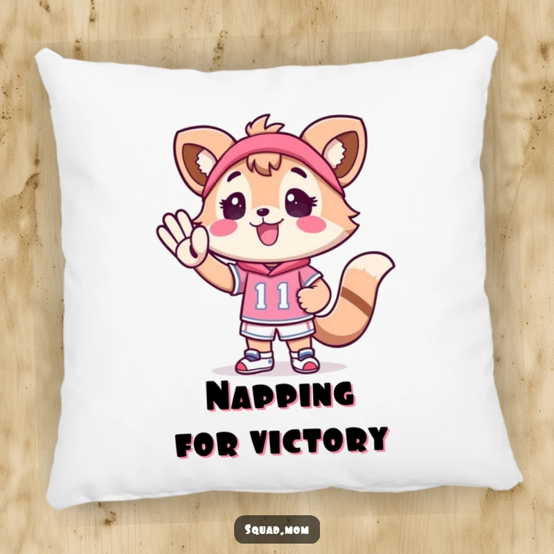 Funny Kawaii Mom Friend Pillow: A cute animal character cheering for a tiny athlete adds a touch of supportive fun.