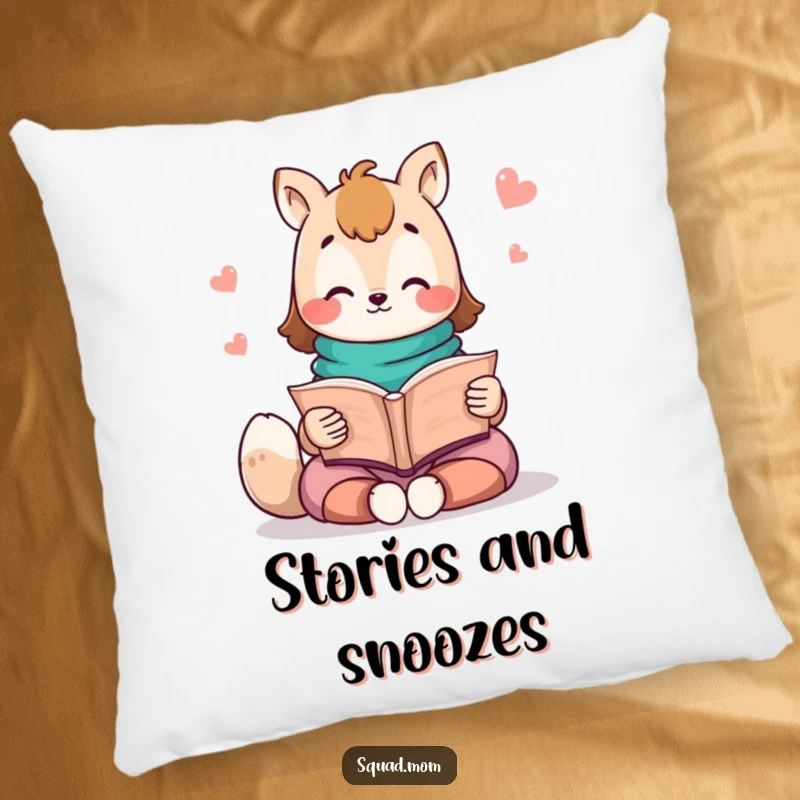 Funny Kawaii Mom Friend Pillow: A cute animal character reading a storybook adds a touch of cozy, imaginative comfort.