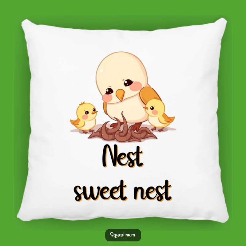 Funny Mama Bird Pillow: Cozy Feeding Scene, Adorable Bird Family Comfort Gift