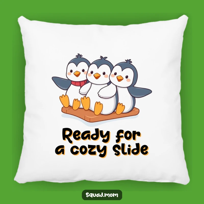 Funny Penguin Moms Pillow - Winter Slide - Cozy & Humorous Decor