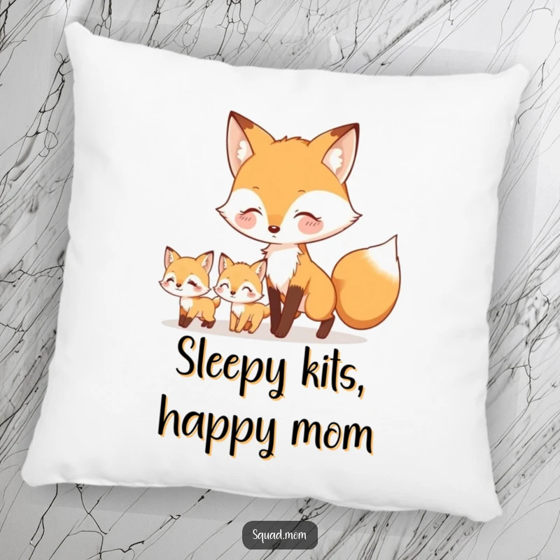 Funny plush pillow featuring a nurturing fox mom leading her little kits, perfect for adding charming nature-inspired comfort to any chair or sofa.