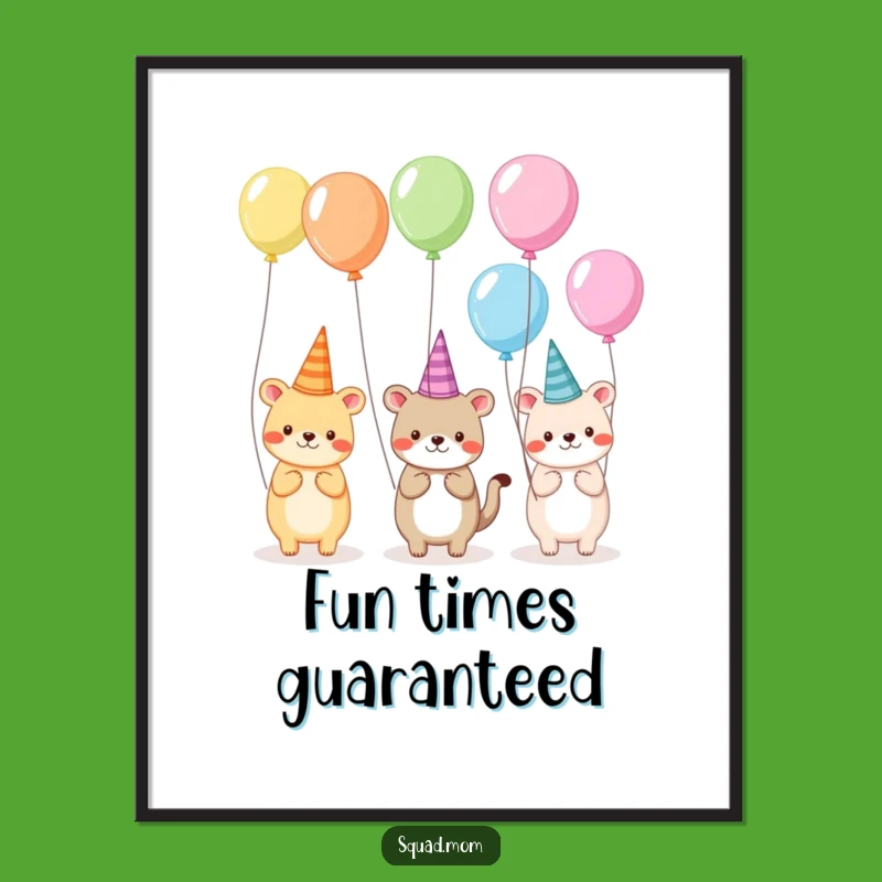 Funny Animal Party Digital Print: Instant Silly Hats & Balloons Art Gift