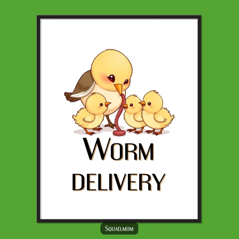 Funny Bird Mom Digital Art - Worm Feeding Print for Instant Nature Humor