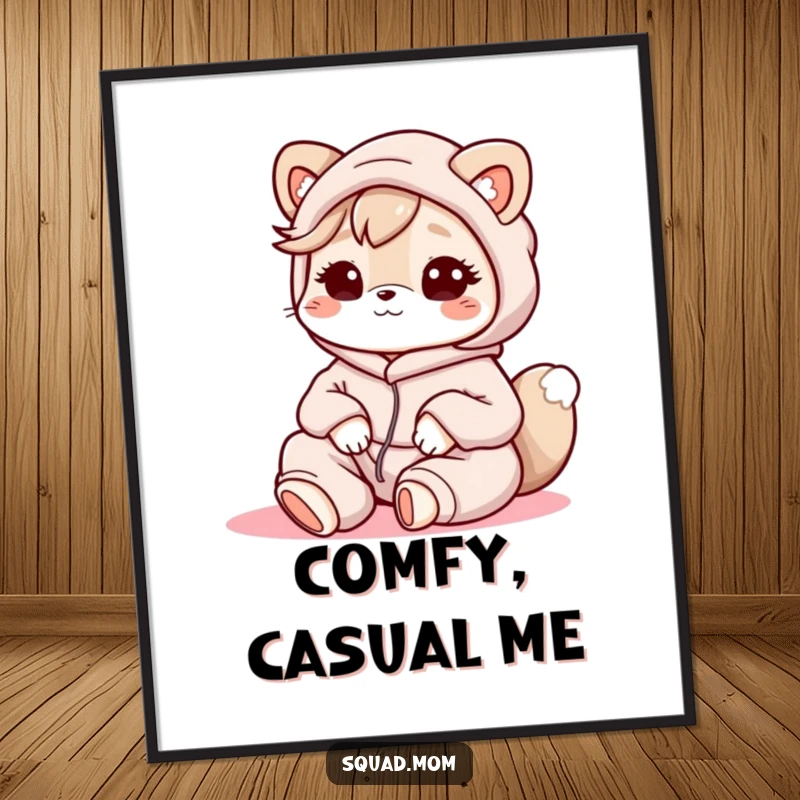 Funny Kawaii Mom Friend Digital Art: A cute animal character in lounge clothes radiates cozy, friendly mom energy, perfect for instant decor.