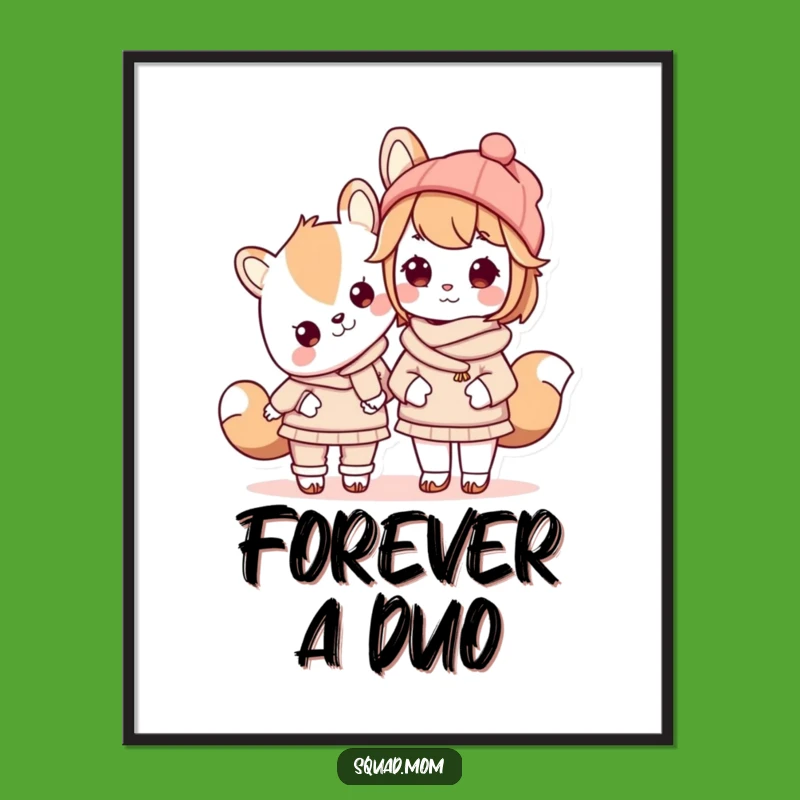 Funny Kawaii Mom Matching Outfit Digital Art Print - Adorable Duo Decor!