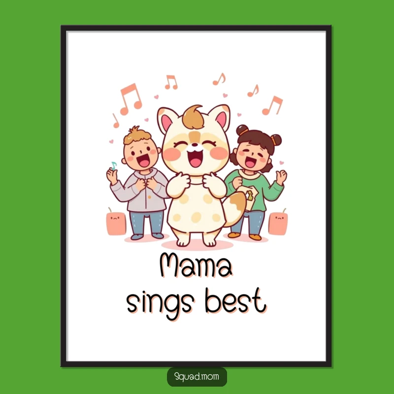 Funny Kawaii Mom Singalong Digital Art Print - Joyful Musical Decor!