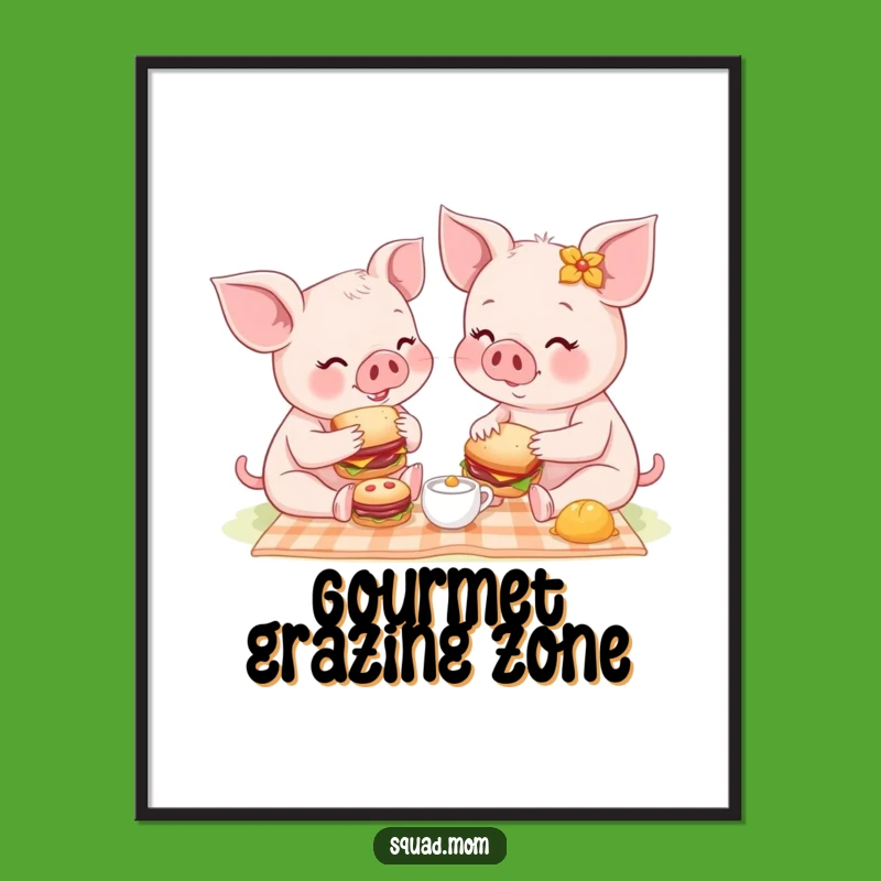 Funny Piglet Picnic Digital Print: Mom & Baby Art, Instant Cute Decor