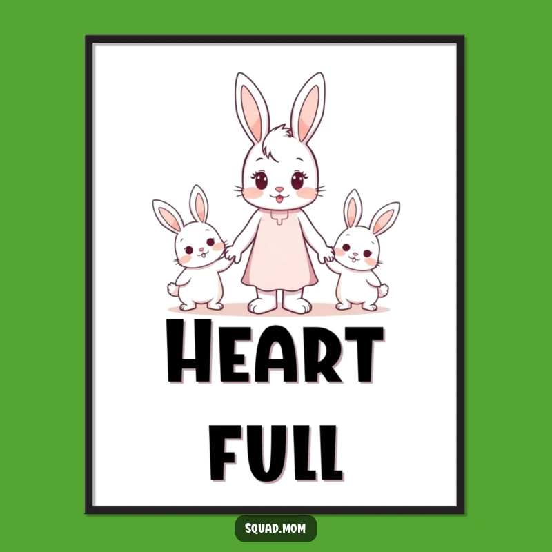 Funny Digital Art: Bunny Mom Holding Hands with Kids Print