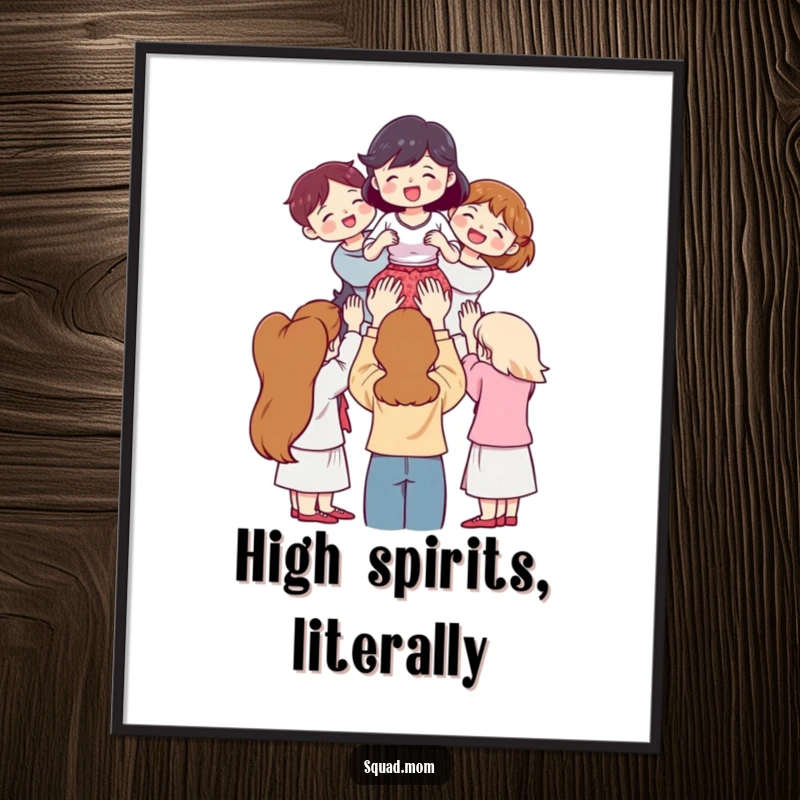 Funny Digital Art: Women lifting a friend, empowering illustration, instant download funny gift for art lovers.