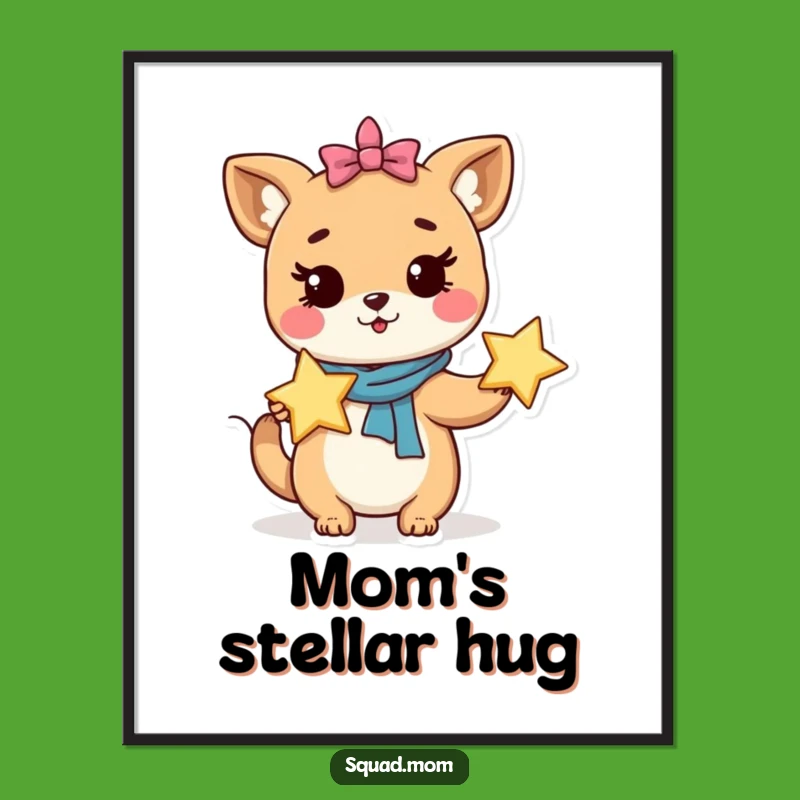 Whimsical Animal Mom Digital Art: Holding Star, Instant Magical Decor!