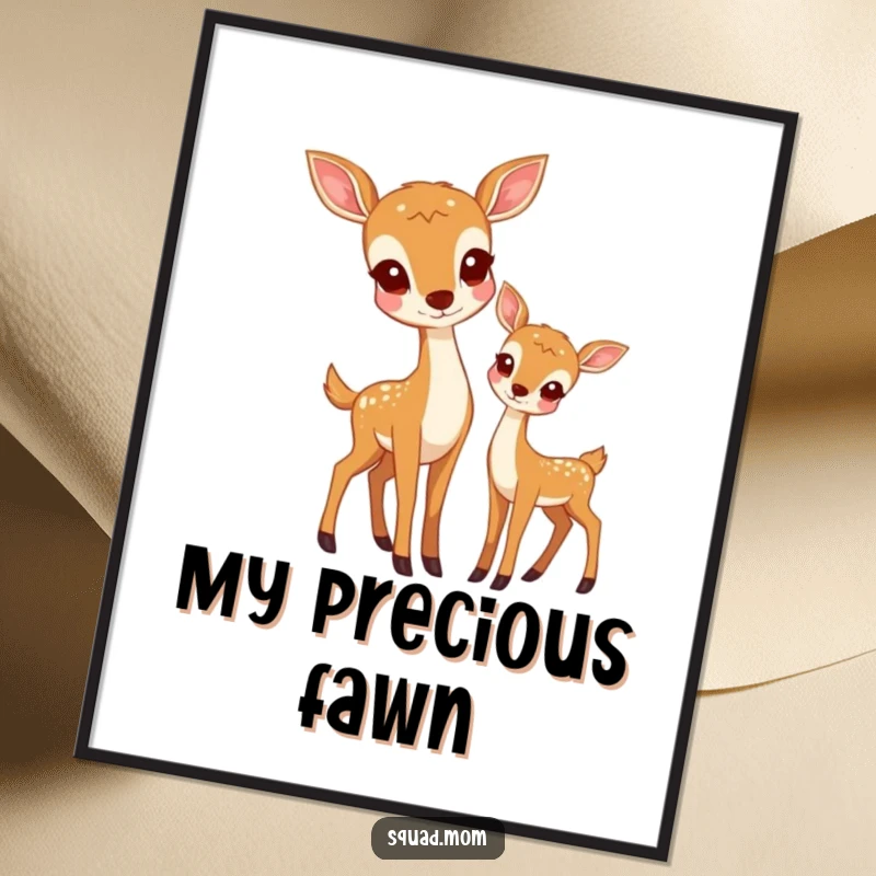 Funny digital art print of a deer mother and her fawn standing together, embodying peacefulness and the beauty of nature.