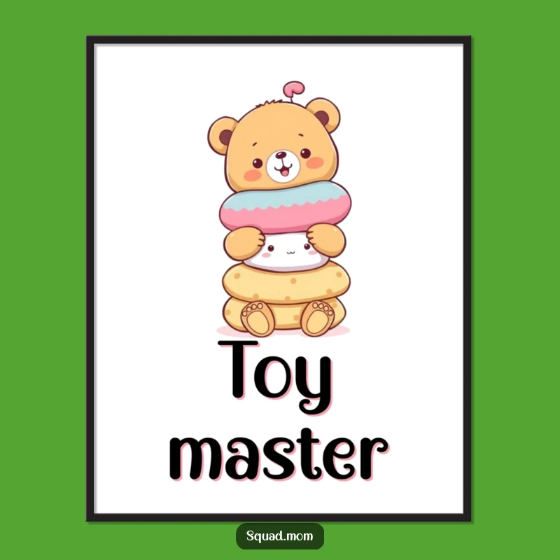 Funny Bear Cub Toy Digital Art Print: Cheerful Balance Art