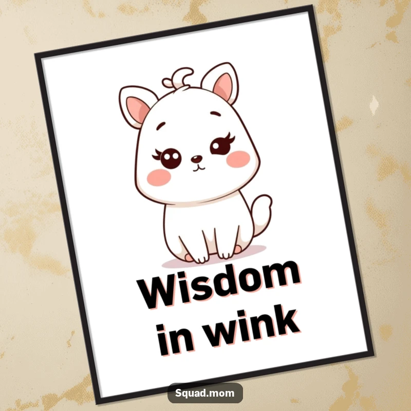 Funny Kawaii Mom Animal Digital Art Print of a cute character sharing a knowing wink, perfect for humorous decor.