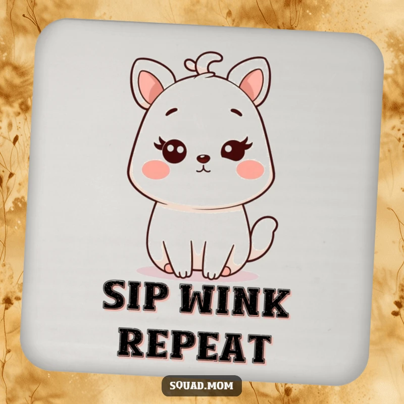 Funny Kawaii Mom Animal Coaster showcasing a cute winking character, adding humorous protection to surfaces.