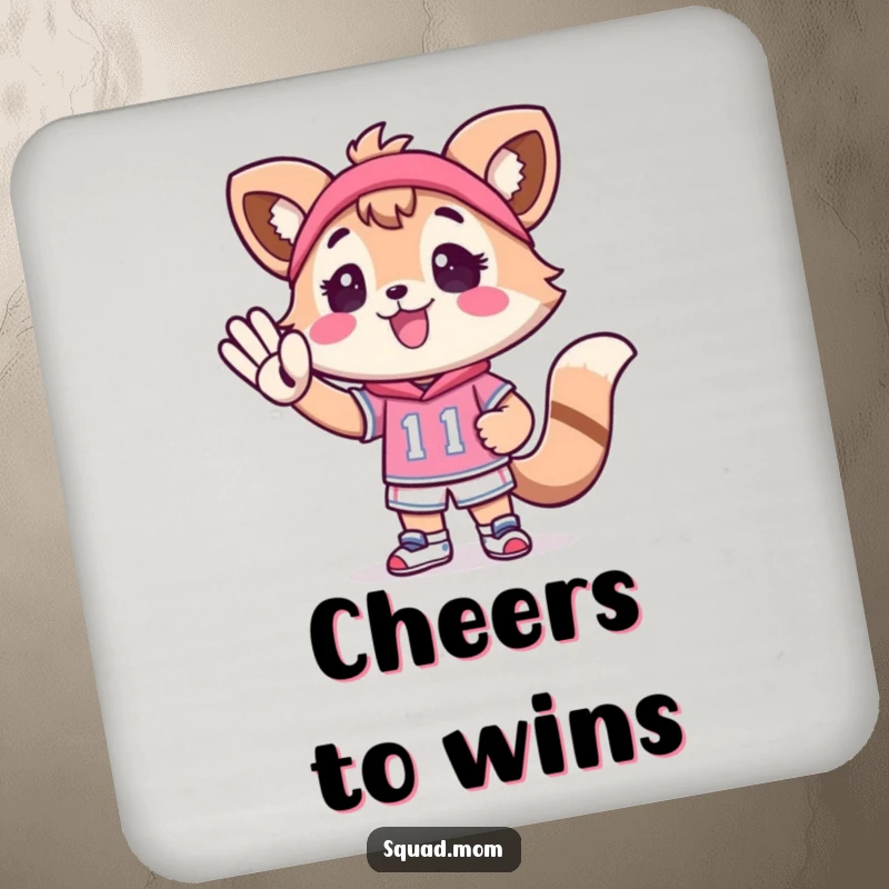 Funny Kawaii Mom Friend Coaster: A cute animal character cheering for a tiny athlete adds a touch of spirited fun.