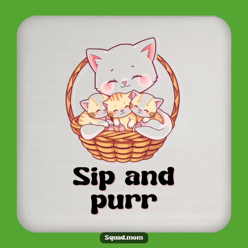 Mama Cat Cuddle Coaster Set: Protect Surfaces with Cuteness Gift
