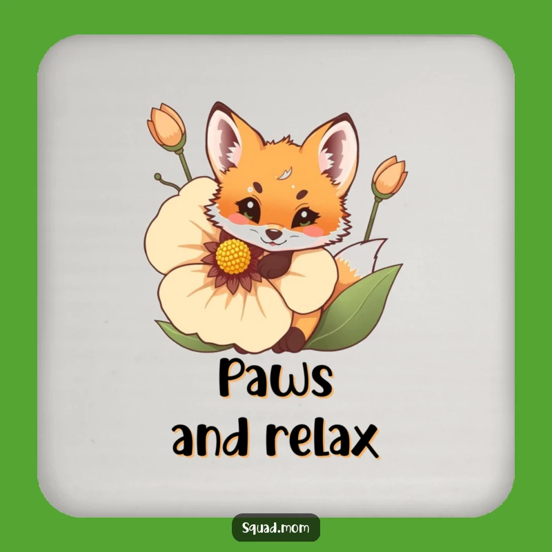 Funny Fox Cub Coaster - Playful Flower Art for Table Protection