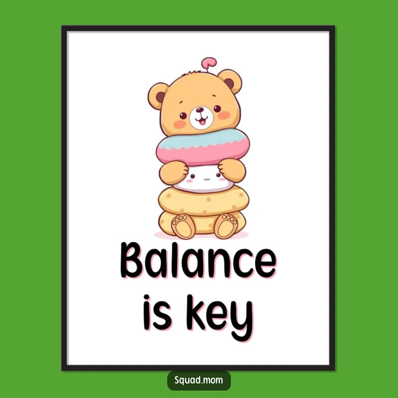 Funny Bear Cub Toy Poster: Cheerful Balance Art