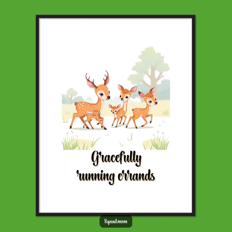 Funny Deer Moms Meadow Poster - Fawns Playing Art - Gift Idea