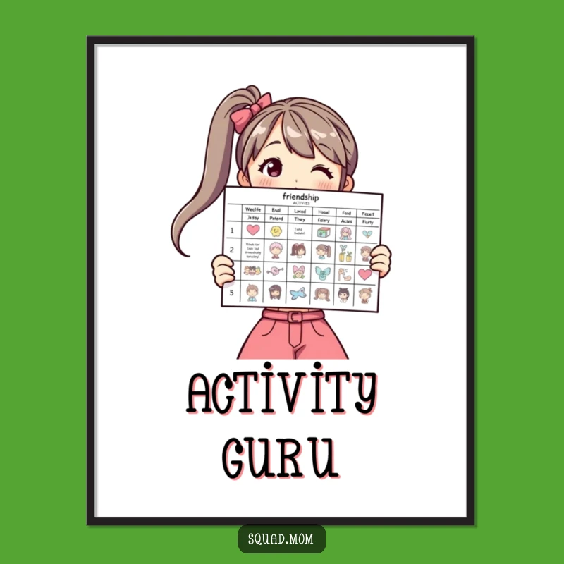 Funny Friendship Chart Poster: Woman Planning Fun, Activity Art