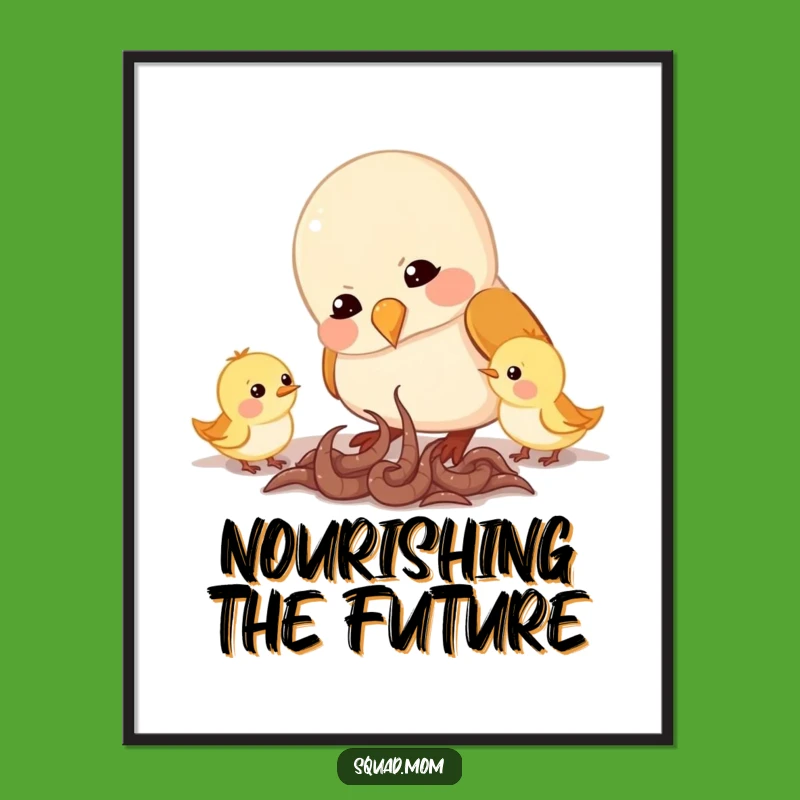 Funny Mama Bird Poster: Feeding Worms, Adorable Bird Family Wall Art Gift