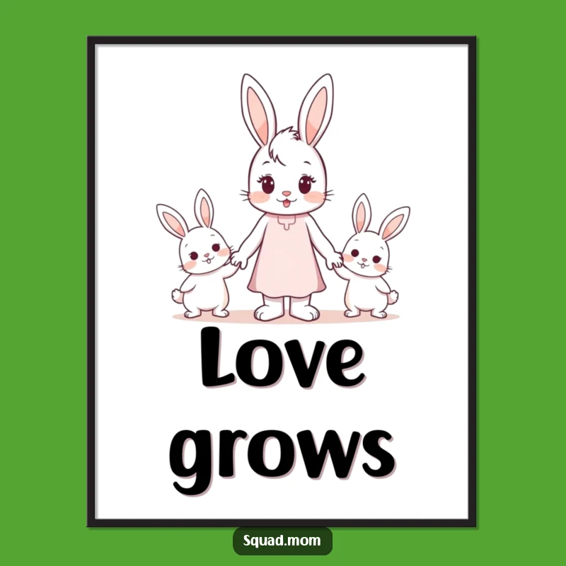 Funny Wall Art: Loving Bunny Mom and Children Holding Hands Poster