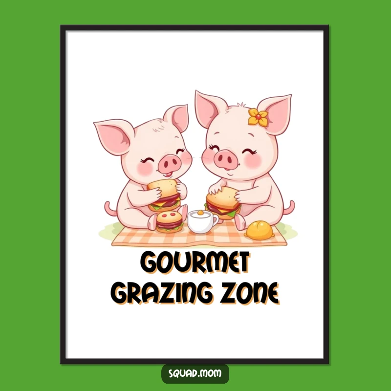 Funny Piglet Picnic Poster: Mom & Baby Art, Whimsical Nursery Decor Gift