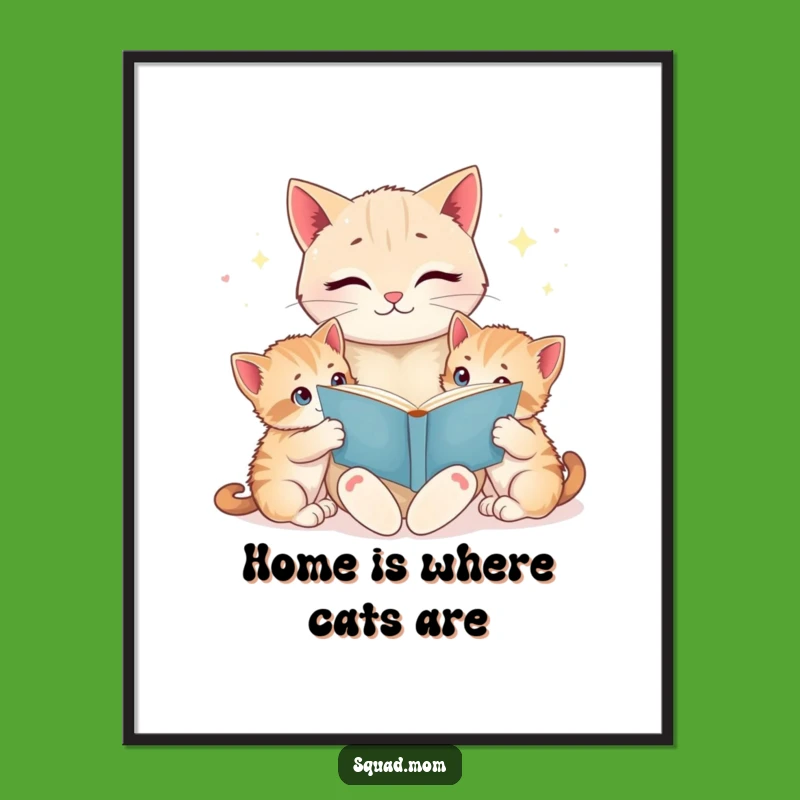 Funny Cat Mom Bedtime Story Poster - Adorable Kittens Art - Gift Idea
