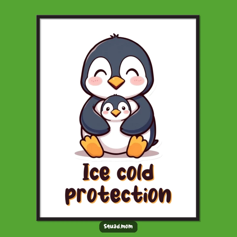 Funny Penguin Mom & Chick Art Poster - Adorable Protection for Your Walls - Perfect Funny Gift!