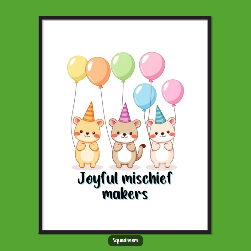 Funny Animal Party Poster: Silly Hats & Balloons, Hilarious Wall Art Gift