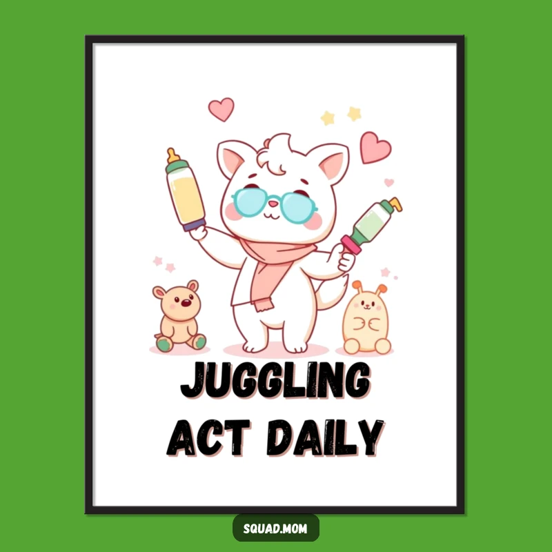 Funny Kawaii Mom Juggling Poster - Adorable Mom Life Wall Art!