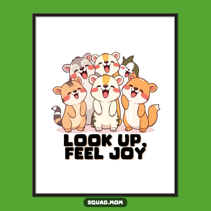 Funny Animal Friends Poster: Giggling Pals Pointing Up, Whimsical Wall Art!