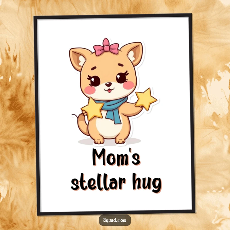 Funny Poster: Whimsical animal mom character holds a shining star, perfect for magical nursery decor.