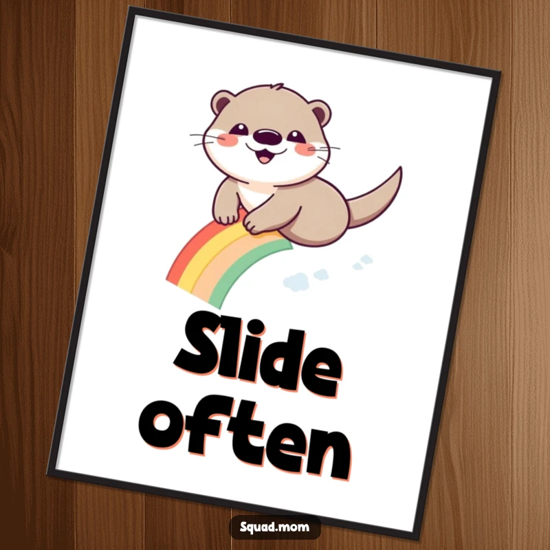 Funny Otter Rainbow Poster: A smiling otter gleefully slides down a vibrant rainbow.