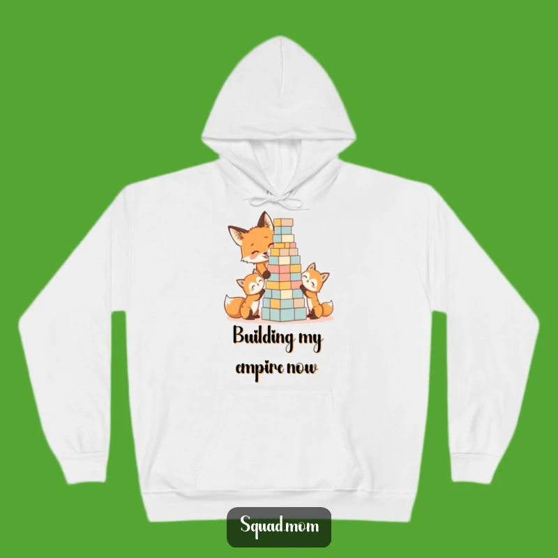 Cozy Funny Fox Mom & Kits Hoodie: Building Block Tower Fun, Warm Gift