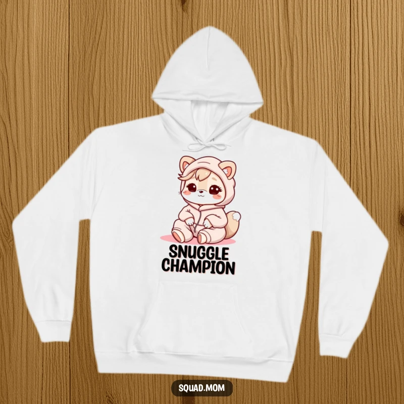 Funny Kawaii Mom Friend Hoodie: An adorable animal character sports comfy lounge clothes, radiating cozy and friendly mom energy.